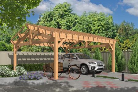 Carport double pentes 6,5 x 6,5 m en Douglas