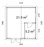 Abris de jardin IRENE 21.9+5.2 m² en 44 mm avec plancher