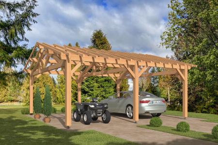 Carport double pentes 6,6 x 6,6 m en Douglas